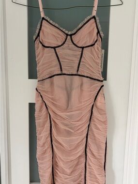 Dolce & Gabbana Blush Pink Sheer Ruched Slip with Black Trim